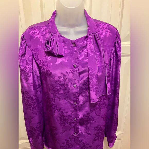 vintage blouse size 16 purple floral long sleeve ruffle - Picture 3 of 6
